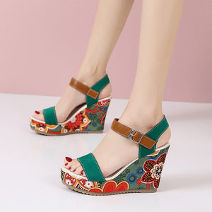 Embroidered Wedge Sandals