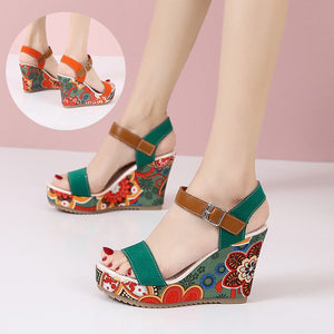 Embroidered Wedge Sandals