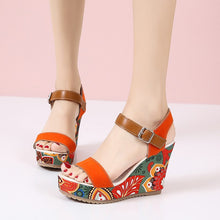 Embroidered Wedge Sandals