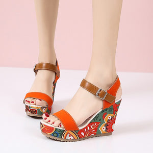 Embroidered Wedge Sandals