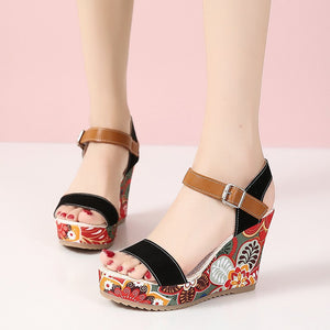 Embroidered Wedge Sandals