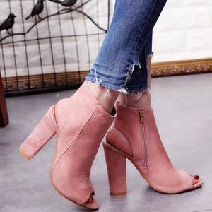 Open Toe Suede Ankle Boots - Jubicka