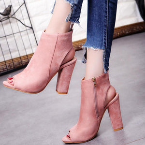 Open Toe Suede Ankle Boots - Jubicka