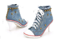 Denim High Heel Rivet Shoe - Jubicka